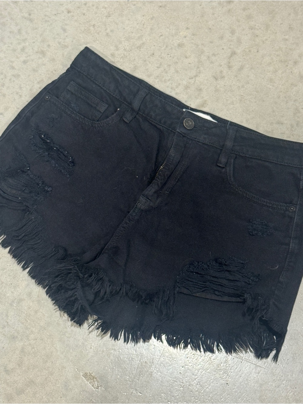 Black Distressed Frayed Hem Women's Denim Shorts